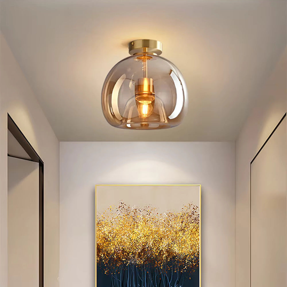 Light My House Dome Semi-Flush Glass Ceiling Light | E27 Black & Gold