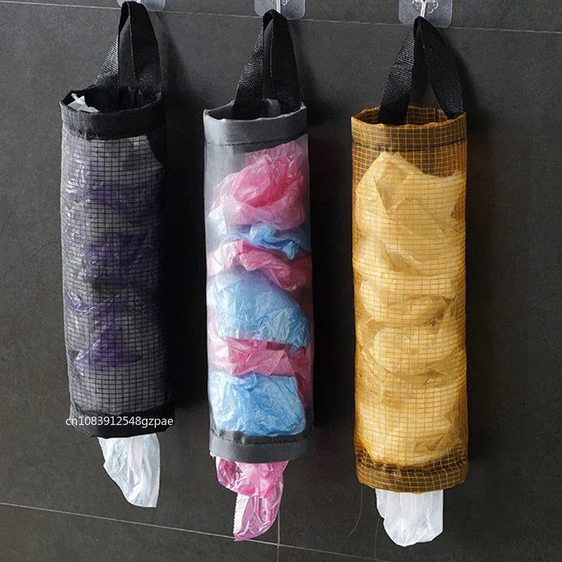 Hanging Plastic Bag Dispenser, Wall-Mounted Kitchen Storage Organizer