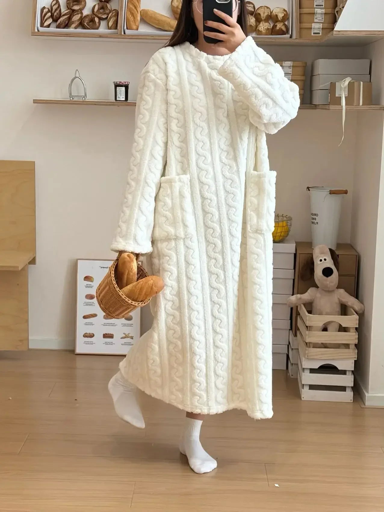 Women’s Fleece Nightgown – Long Sleeve Thick Warm Wearable Blanket Dress