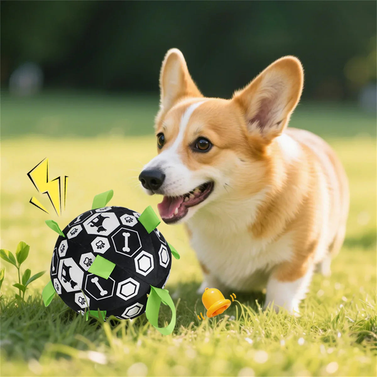 Interactive Dog Bell Ball Toy – Soft Fleece Training & Play Football