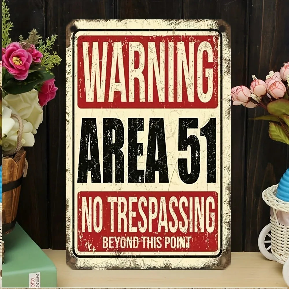 Area 51 No Trespassing Metal Sign, Vintage UFO Wall Decor