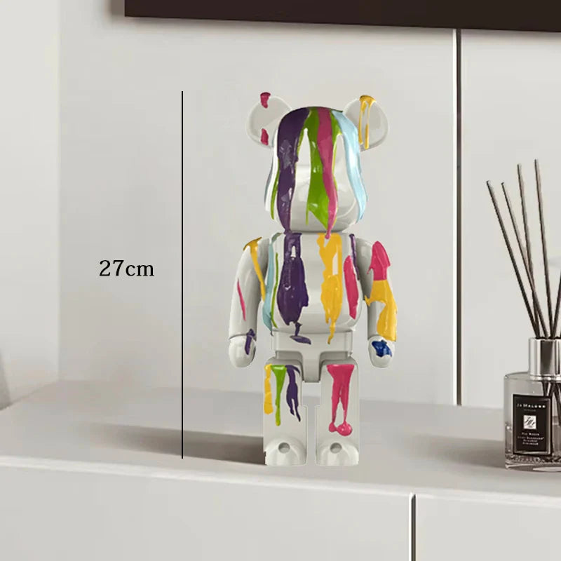 Graffiti Bear Resin Statue Decor | Modern Colourful Bear Ornament 27cm
