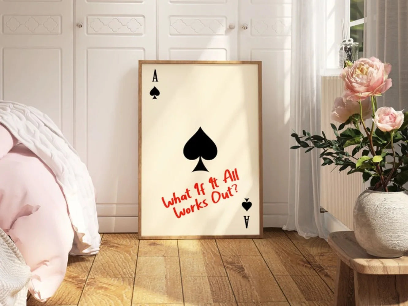 What If It All Works Out Poster, Ace of Spades Wall Art, Modern Minimalist Typography Print