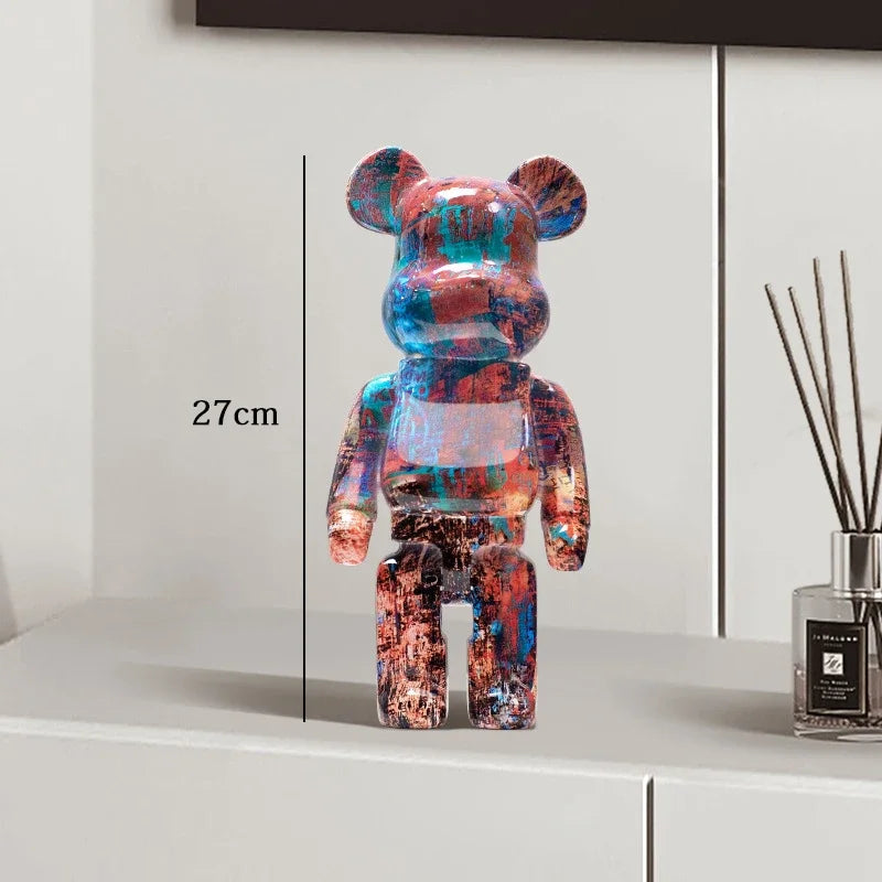 Graffiti Bear Resin Statue Decor | Modern Colourful Bear Ornament 27cm