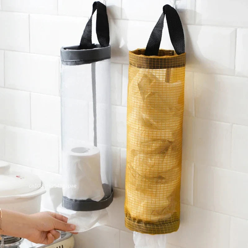 Hanging Plastic Bag Dispenser, Wall-Mounted Kitchen Storage Organizer