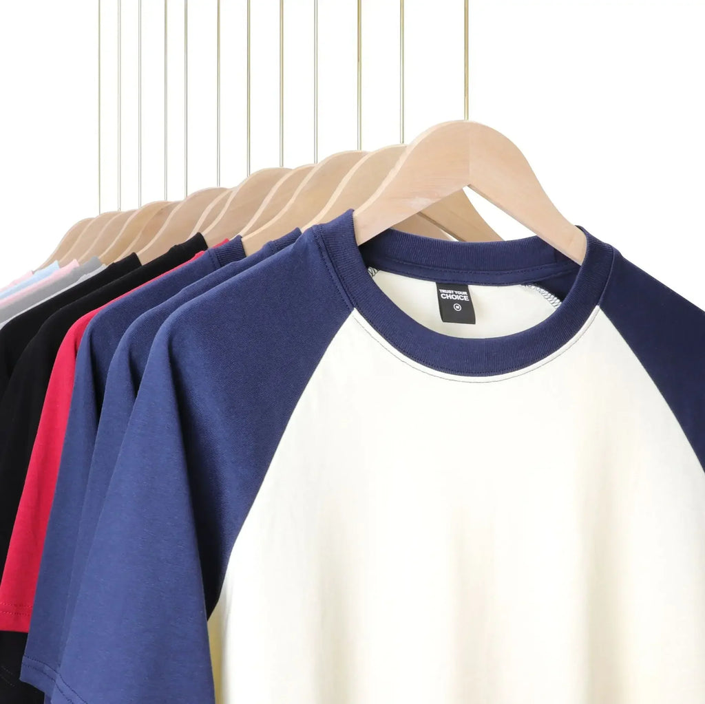 Heavyweight 240g Contrast Sleeve Cotton T-Shirt for Men