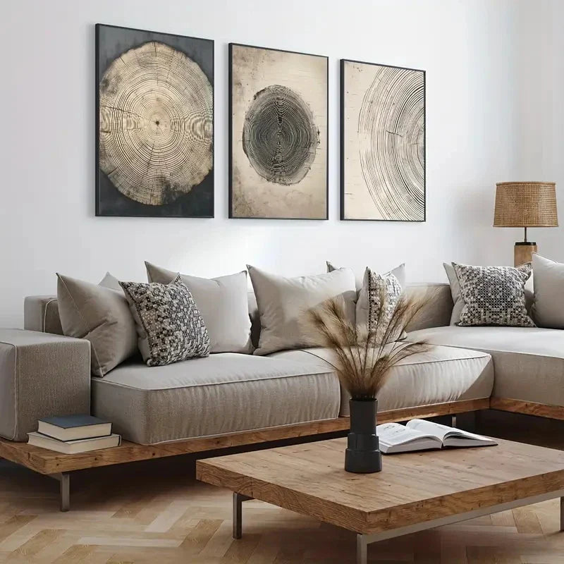 3-Piece Tree Ring Poster Art Set – Minimalist Boho Wall Decor