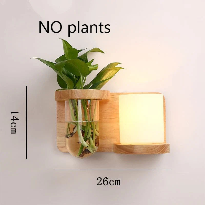 Modern Wooden LED Wall Lamp – Creative Plant & Decor Shelf Light (17 Styles)