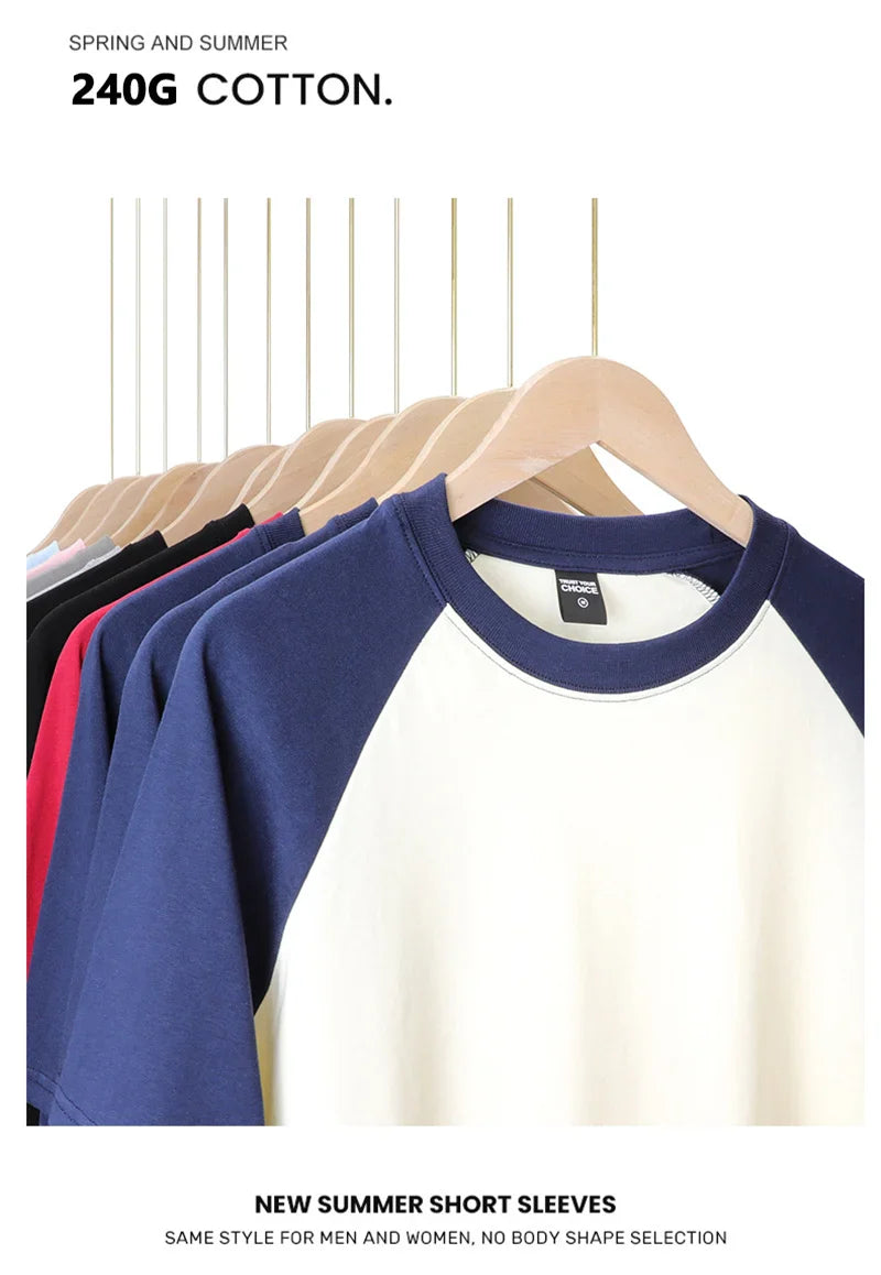 Heavyweight 240g Contrast Sleeve Cotton T-Shirt for Men