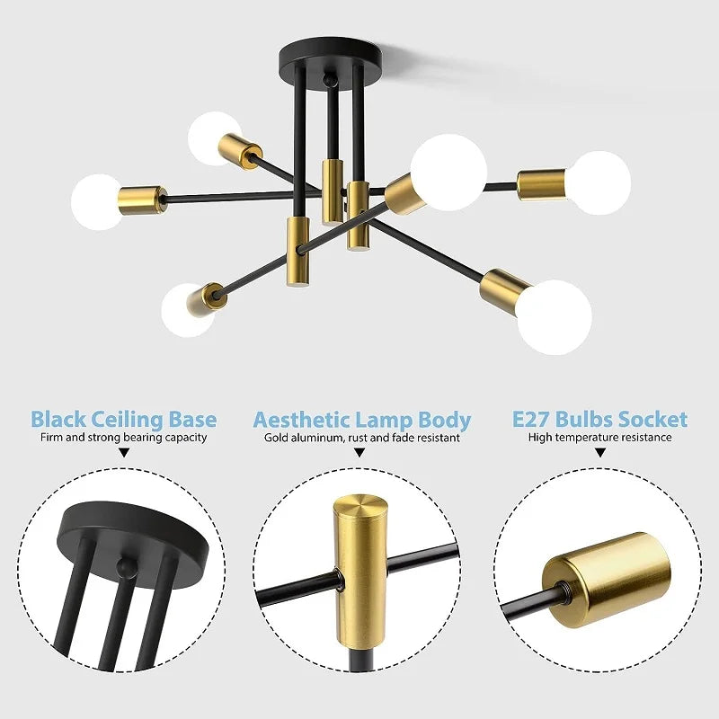 Light My House Criss Cross 6-Bulb Semi Flush Black Metal Ceiling Light