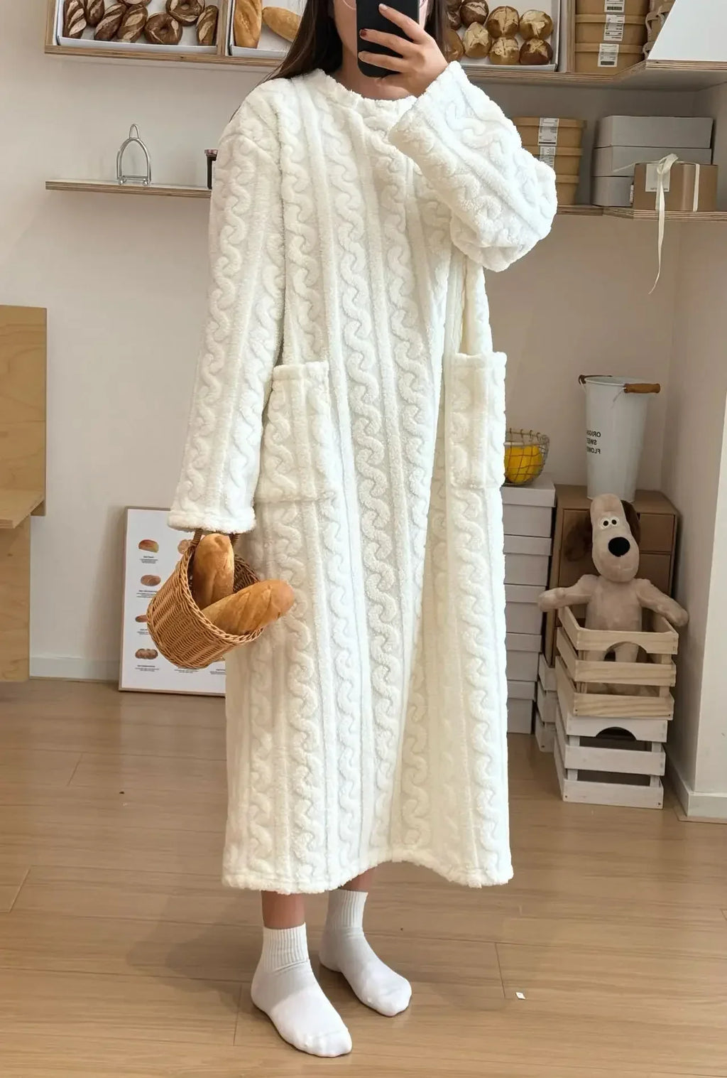 Women’s Fleece Nightgown – Long Sleeve Thick Warm Wearable Blanket Dress
