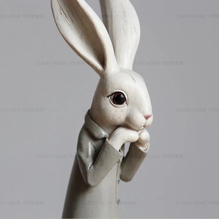 Country Rabbit Couple Ornaments – Hand-Painted Resin Figures for Easter or Year-Round Rustic Home Décor