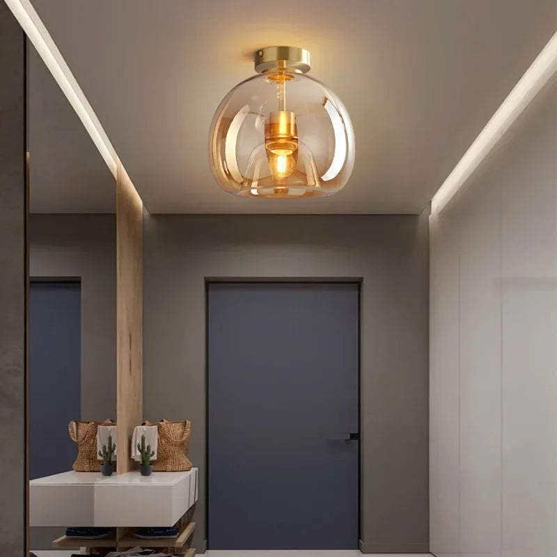 Light My House Dome Semi-Flush Glass Ceiling Light | E27 Black & Gold
