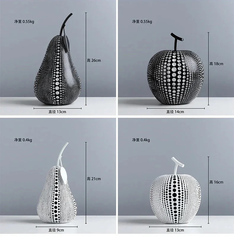 Modern Minimalist Resin Apple Decoration – Black & White Contemporary Home Decor