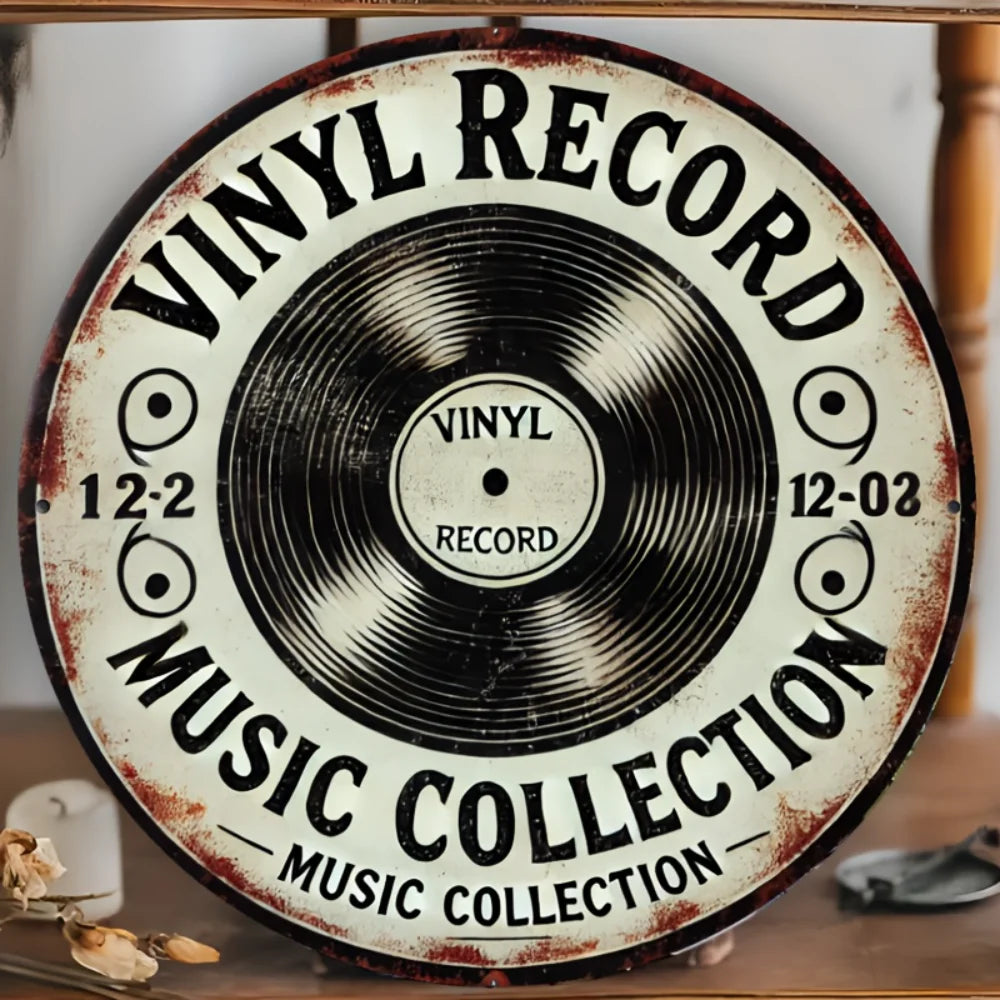 Vintage Vinyl Record Metal Wall Sign – Retro Music Decor for Home or Office