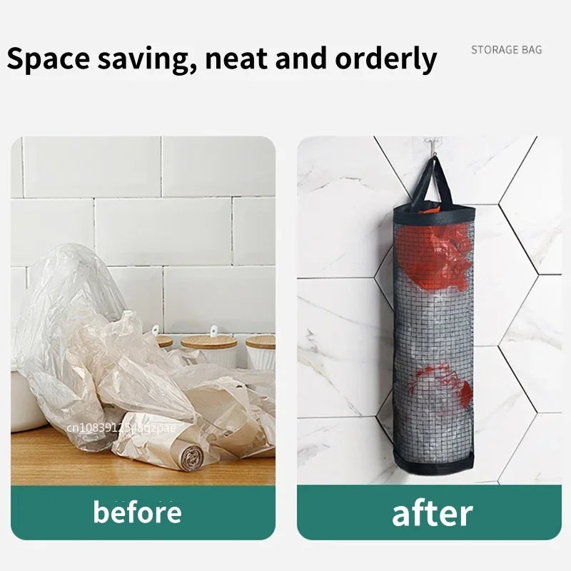 Hanging Plastic Bag Dispenser, Wall-Mounted Kitchen Storage Organizer