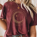 Gold Crescent Moon Celestial T-Shirt for Women -  Mystic Spiritual Tee