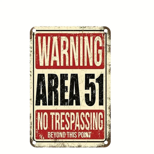Area 51 No Trespassing Metal Sign, Vintage UFO Wall Decor