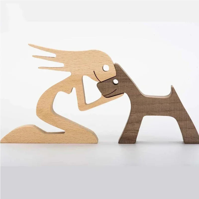 Personalised Wooden Human & Dog Figurine – Custom Handmade Ornament Gift