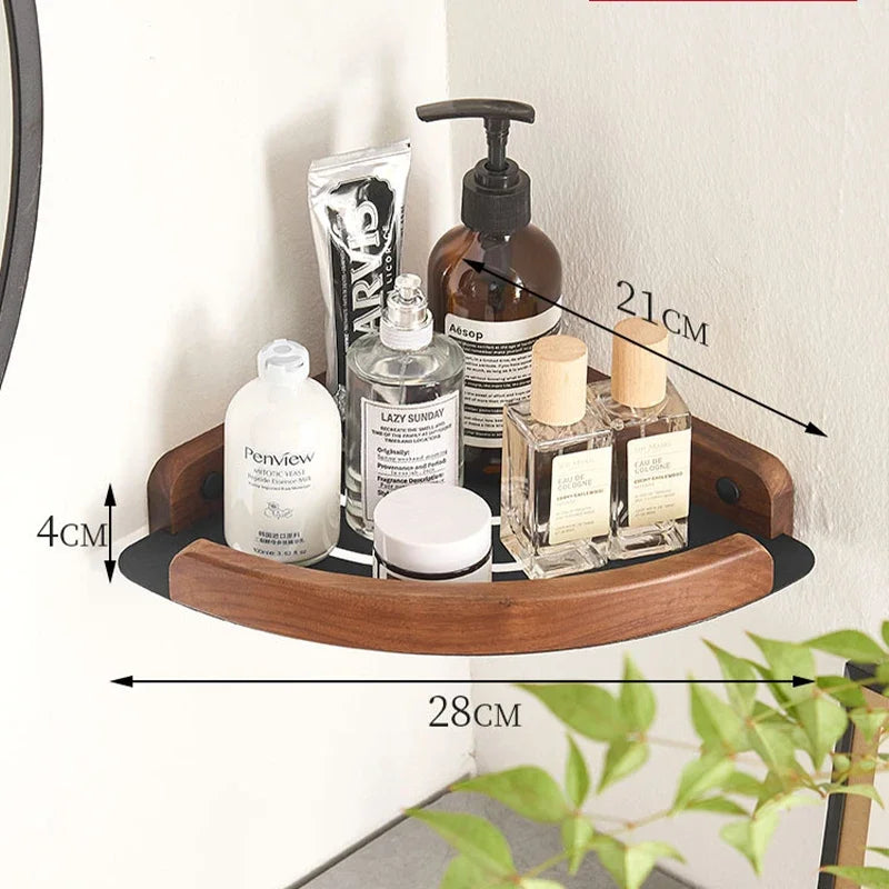 Modern Wooden Bathroom Wall Storage Rack – Shelves, Towel Bar & Hooks Set