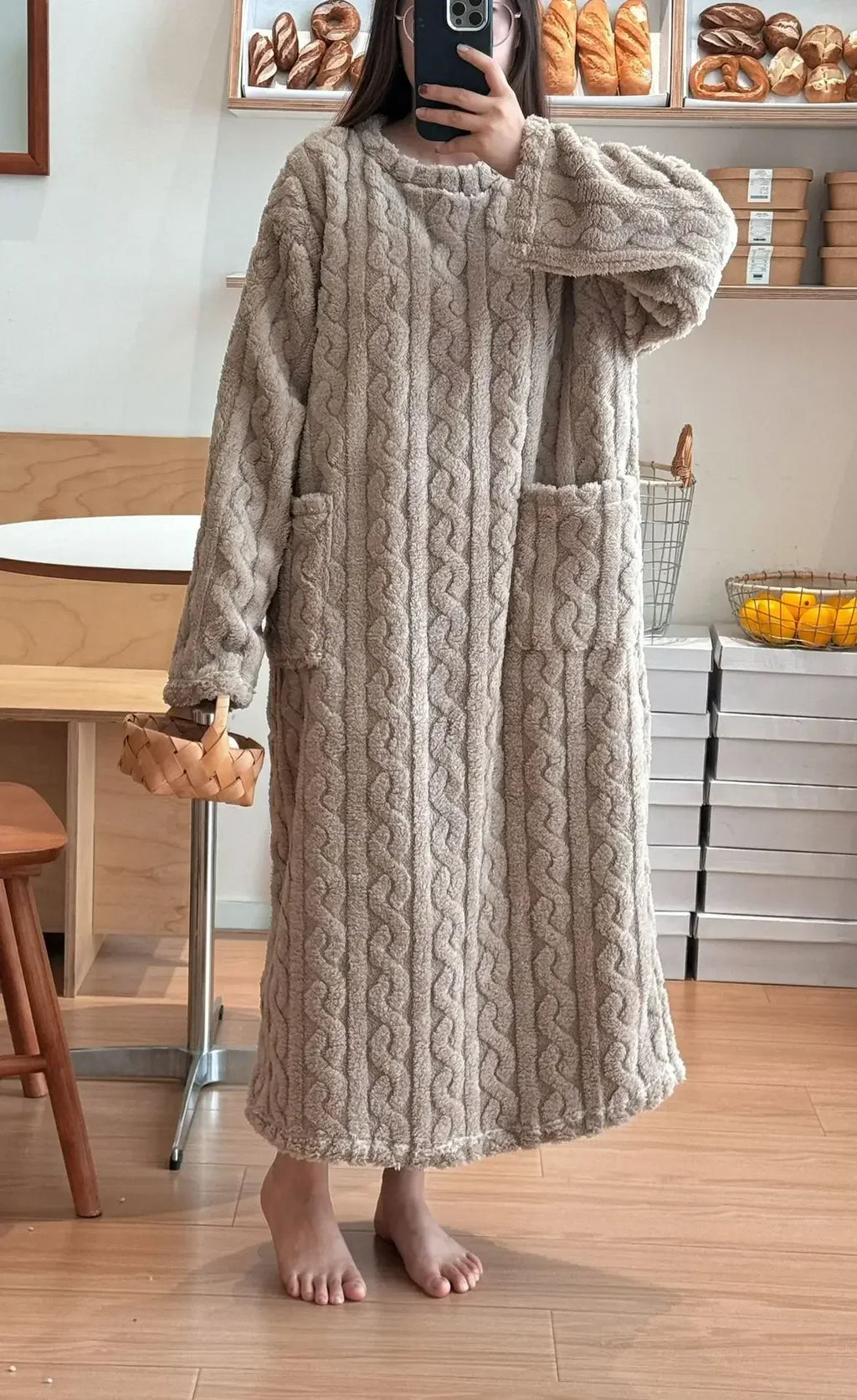Women’s Fleece Nightgown – Long Sleeve Thick Warm Wearable Blanket Dress
