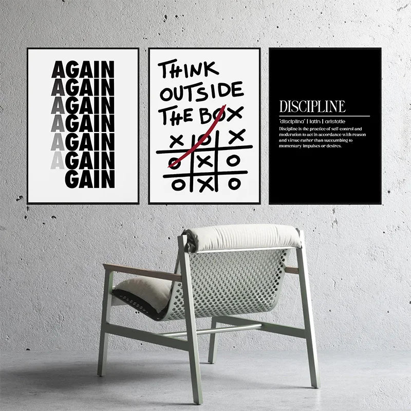 Modern Motivational Quote Posters – Think Outside the Box, Again, Discipline Canvas Prints