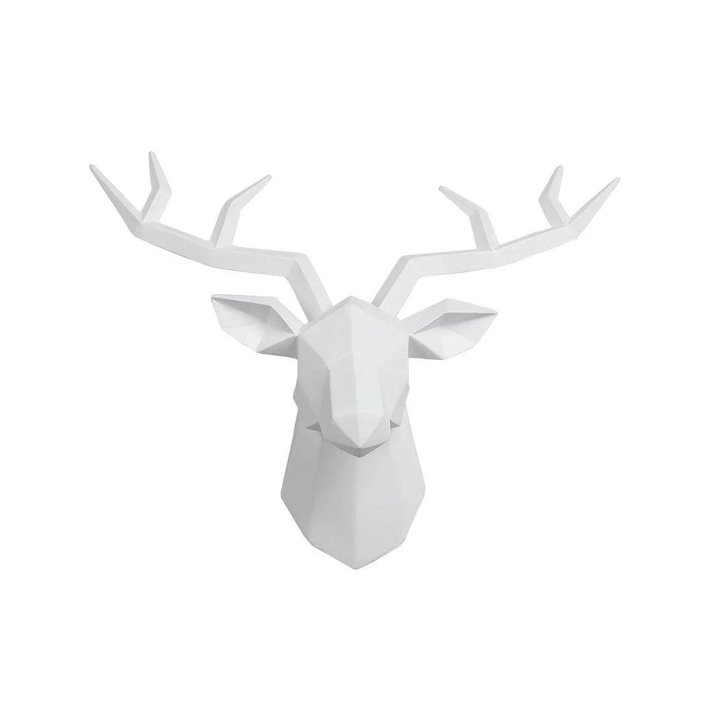 Modern Geometric Deer Head Wall Sculpture – Resin Antler Decor