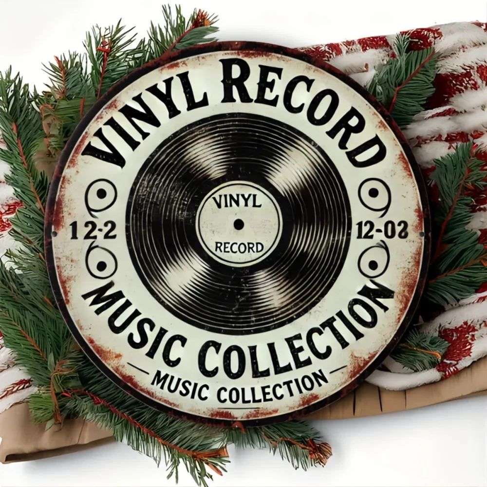 Vintage Vinyl Record Metal Wall Sign – Retro Music Decor for Home or Office