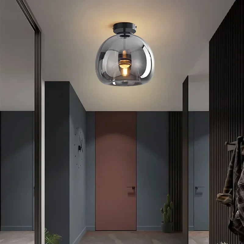 Light My House Dome Semi-Flush Glass Ceiling Light | E27 Black & Gold