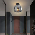 Light My House Dome Semi-Flush Glass Ceiling Light | E27 Black & Gold