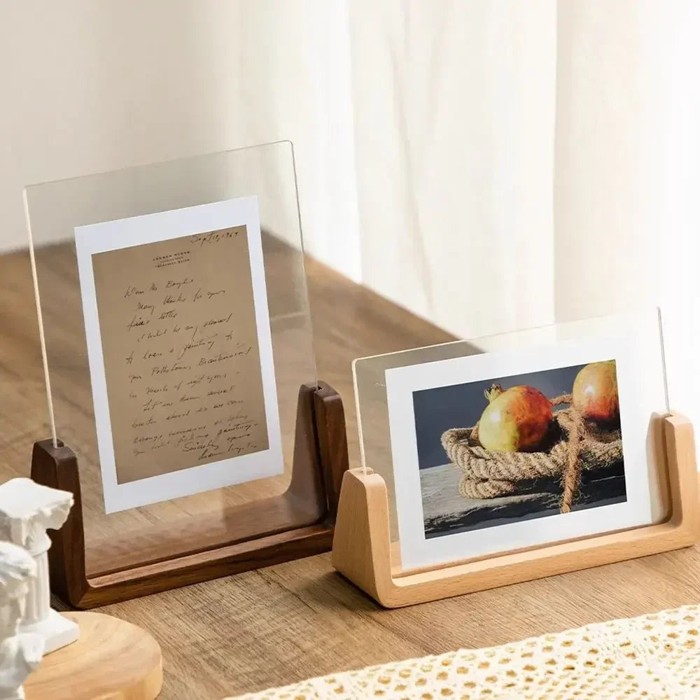Acrylic U-Shaped Wooden Photo Frame – Walnut & Beech Desk Display