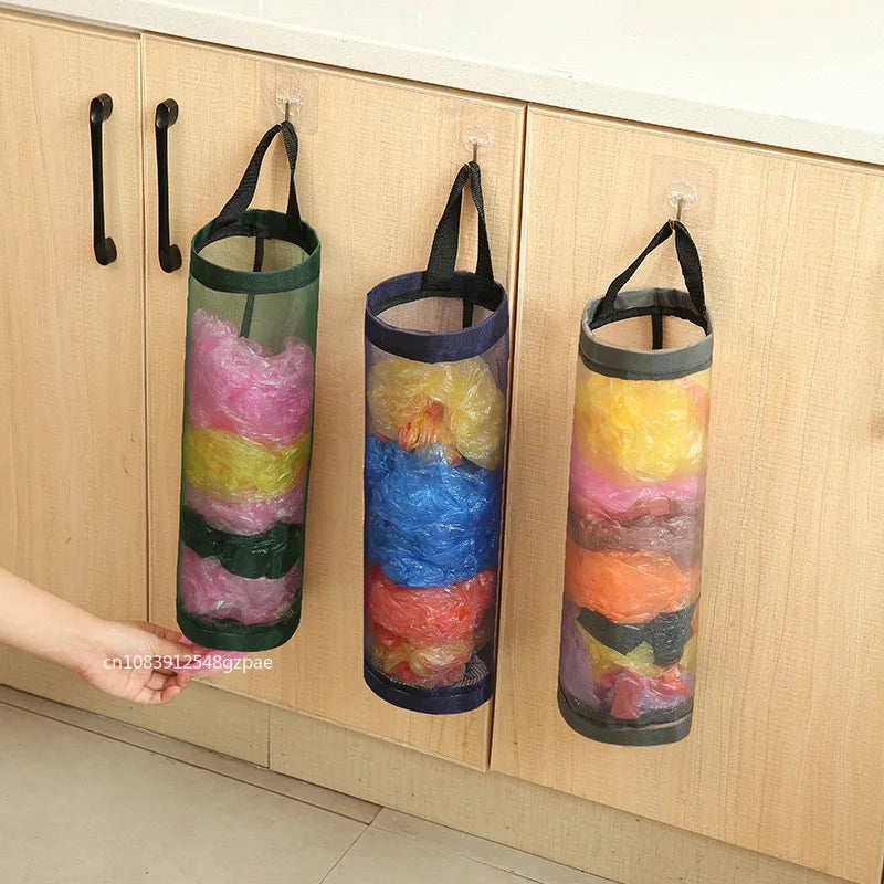 Hanging Plastic Bag Dispenser, Wall-Mounted Kitchen Storage Organizer