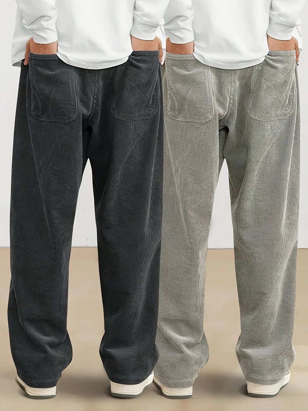 Men’s Corduroy Loose Fit Pants – Elastic Waist Drawstring Casual Trousers