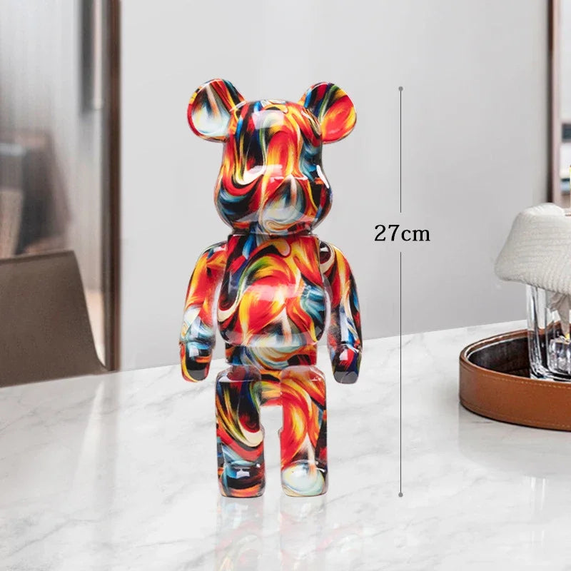 Graffiti Bear Resin Statue Decor | Modern Colourful Bear Ornament 27cm