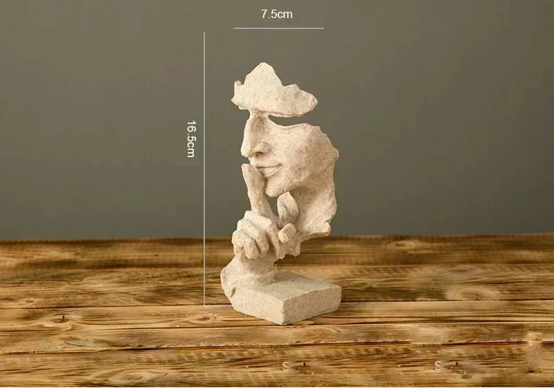 Abstract Resin Face Sculpture – “Silence is Golden” Nordic Art Statue for Home or Office Decor