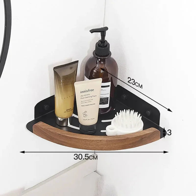 Modern Wooden Bathroom Wall Storage Rack – Shelves, Towel Bar & Hooks Set