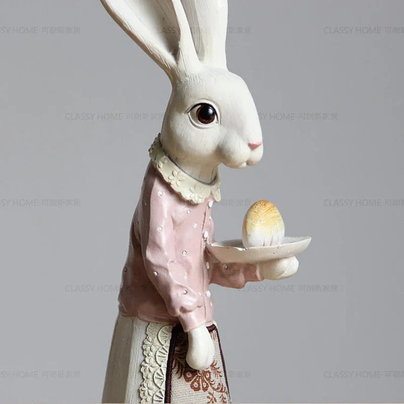 Country Rabbit Couple Ornaments – Hand-Painted Resin Figures for Easter or Year-Round Rustic Home Décor