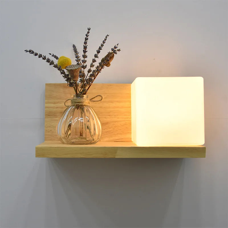 Modern Wooden LED Wall Lamp – Creative Plant & Decor Shelf Light (17 Styles)