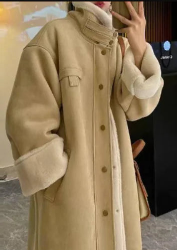 Lambswool Coat for Women – Korean Style Long Overcoat