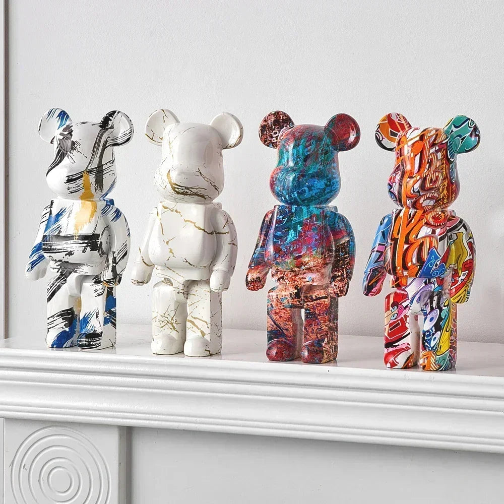 Graffiti Bear Resin Statue Decor | Modern Colourful Bear Ornament 27cm
