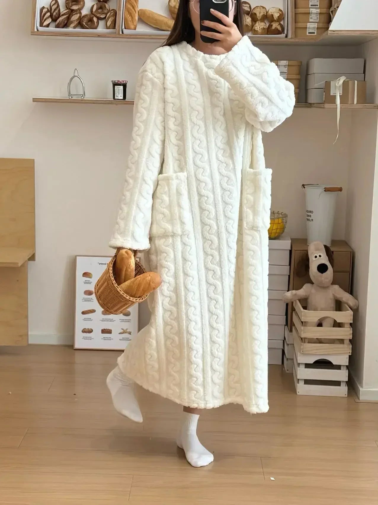 Women’s Fleece Nightgown – Long Sleeve Thick Warm Wearable Blanket Dress