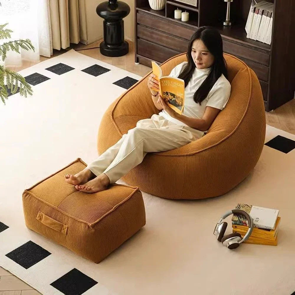 Single Lazy Bean Bag Sofa with Footrest Padding