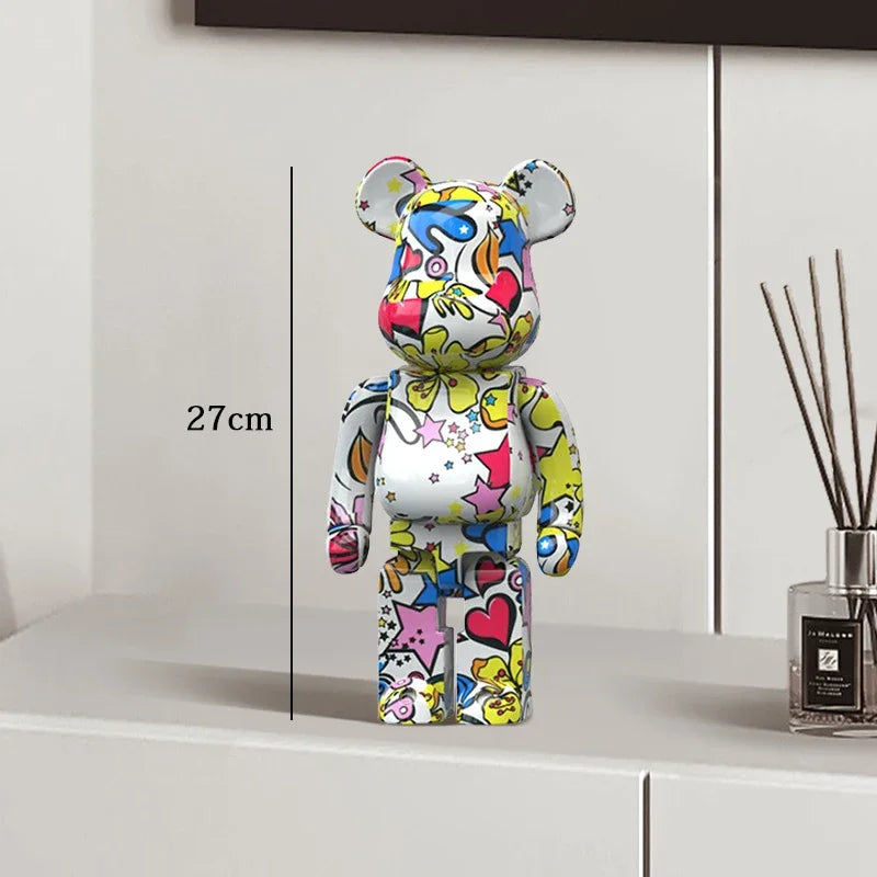 Graffiti Bear Resin Statue Decor | Modern Colourful Bear Ornament 27cm