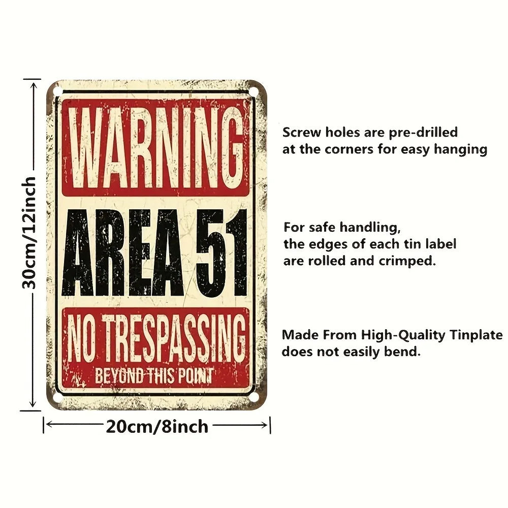 Area 51 No Trespassing Metal Sign, Vintage UFO Wall Decor