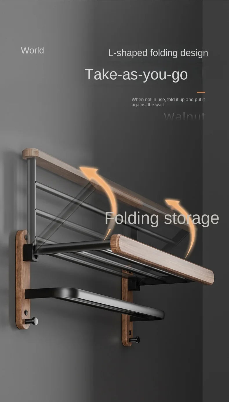 Modern Wooden Bathroom Wall Storage Rack – Shelves, Towel Bar & Hooks Set