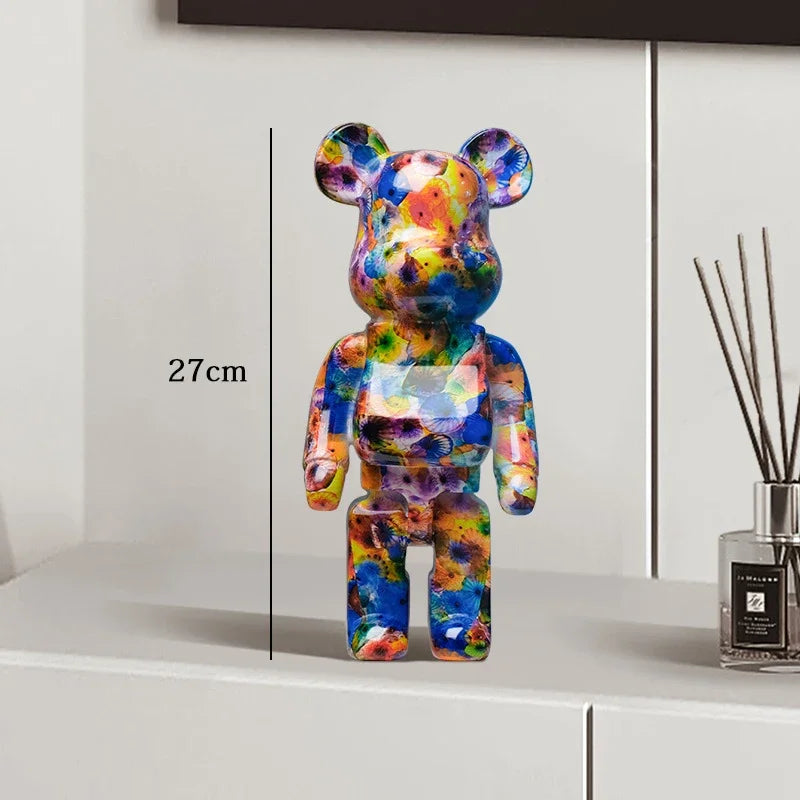 Graffiti Bear Resin Statue Decor | Modern Colourful Bear Ornament 27cm