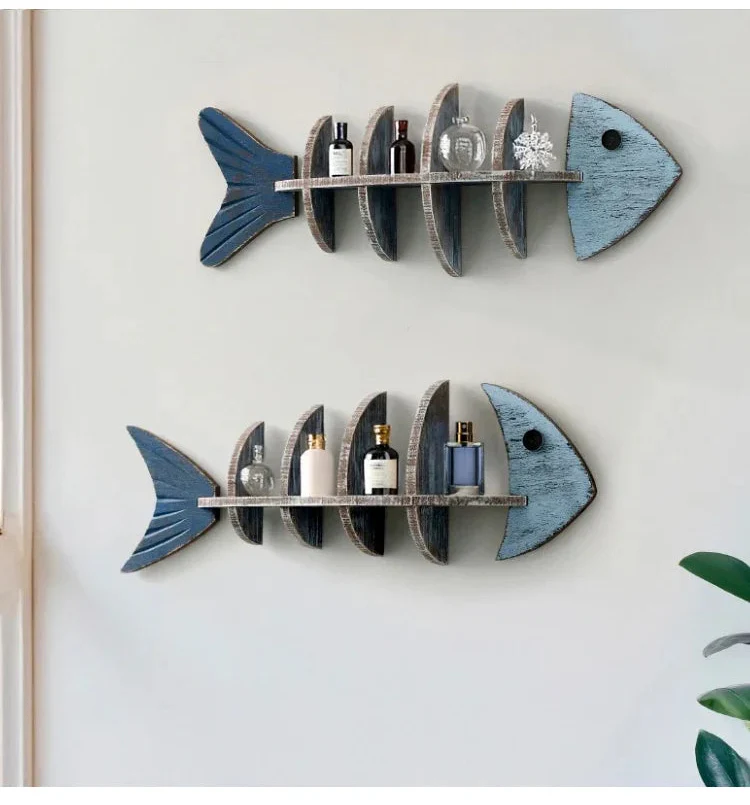 Mediterranean Fishbone Wall Shelf – 3D Wooden Wall Decor & Storage (Flat, Pointed or Vertical)