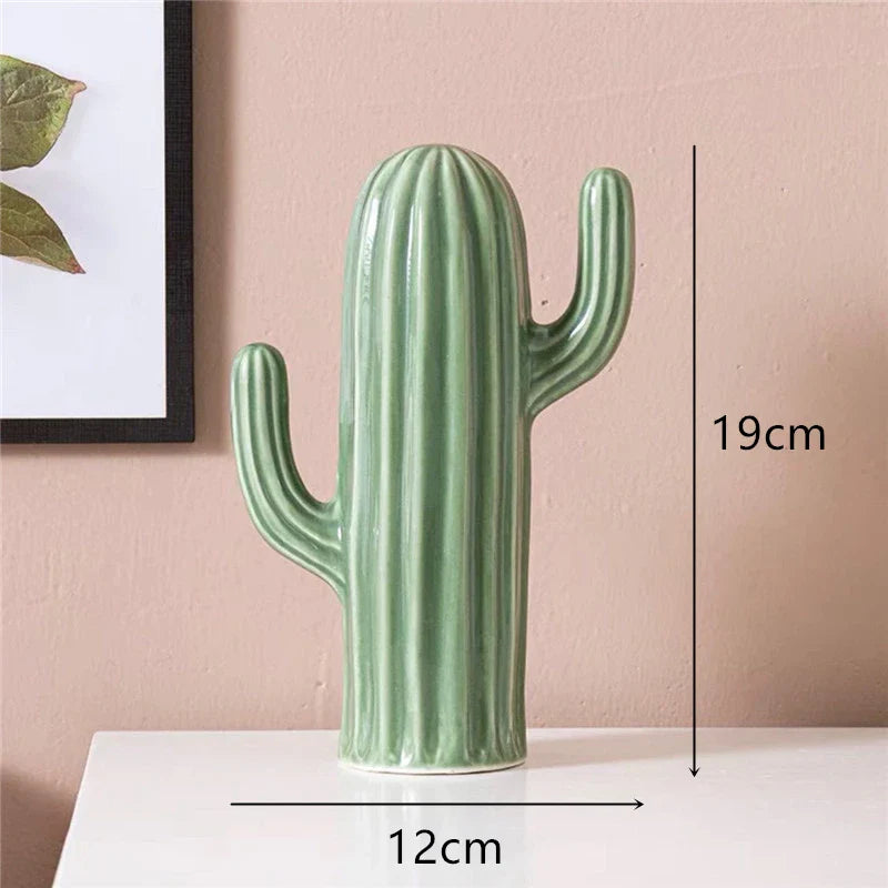 Ceramic Cactus Ornament – Nordic Green Decorative Home Art Sculpture