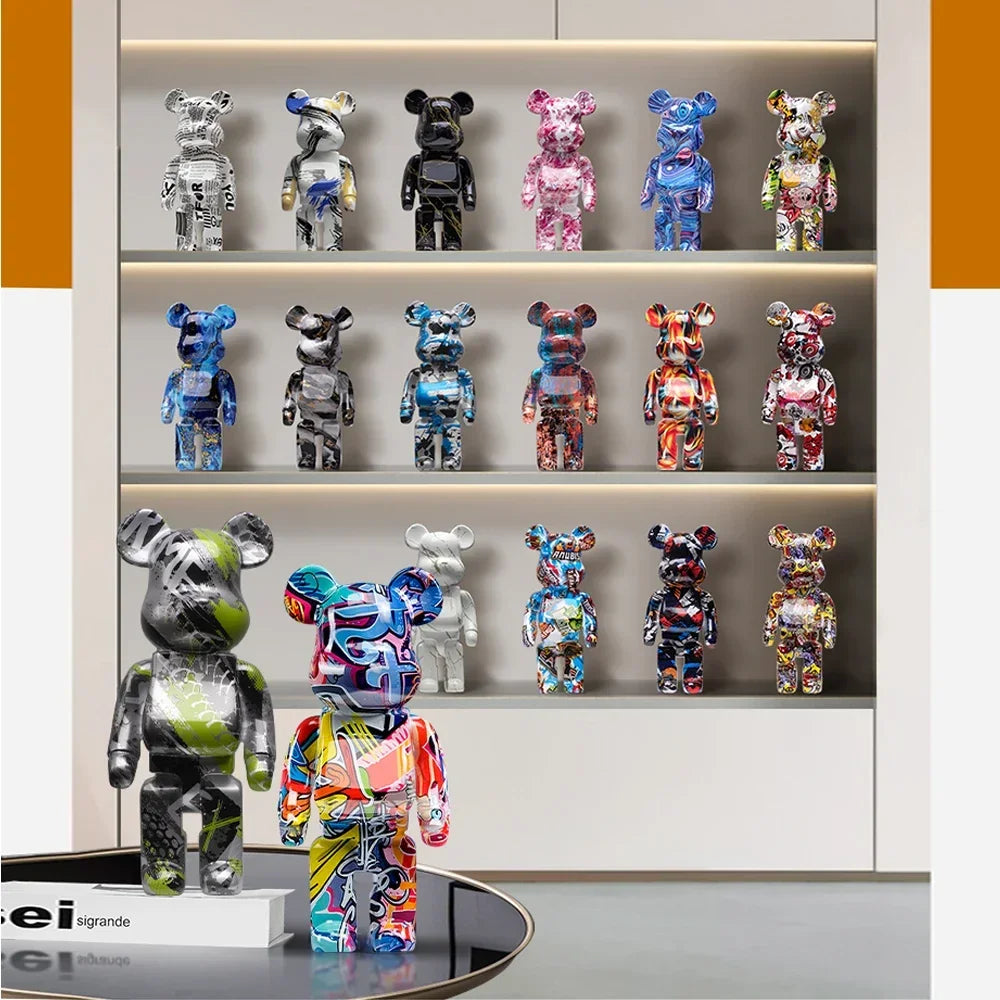 Graffiti Bear Resin Statue Decor | Modern Colourful Bear Ornament 27cm