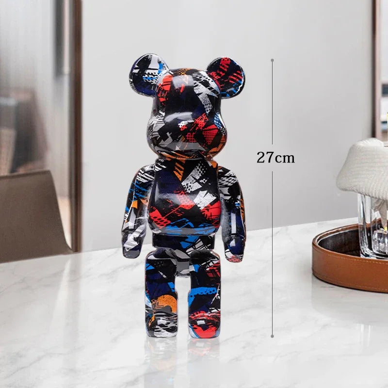 Graffiti Bear Resin Statue Decor | Modern Colourful Bear Ornament 27cm